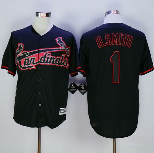 Cardinals #1 Ozzie Smith Black New Cool Base Fashion Stitched MLB Jersey - Click Image to Close